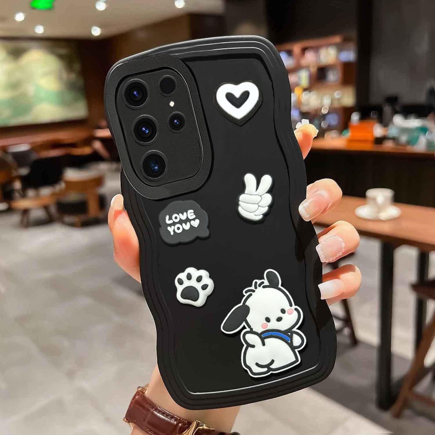 KC Back Cover for Samsung Galaxy S23 Ultra, 3D Cute Curly Wave Cartoon Characters and Puppy Shockproof Soft Bumper Silicone Case with Camera Protection (Black) (B0CSD83RH7) Amazon Price History, Amazon Price Tracker
