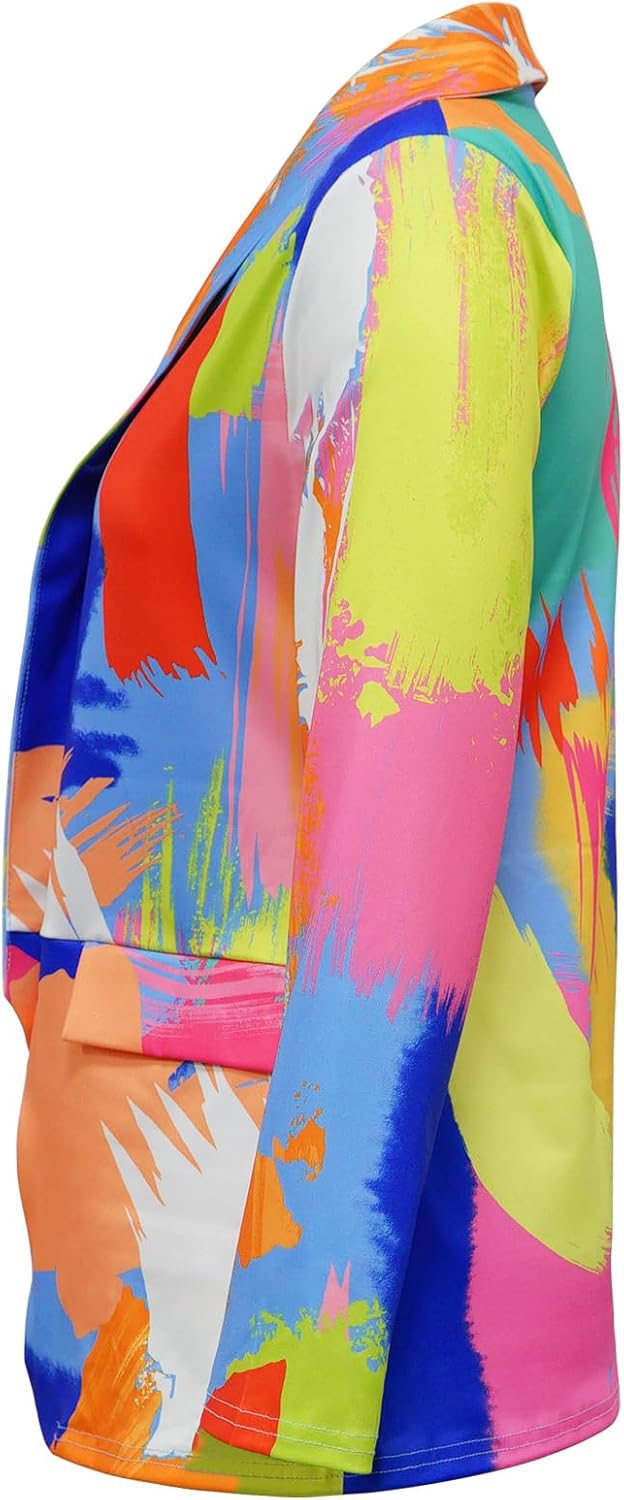 Plus Size Blazers for Curvy Women Sexy Trendy Colorful Oversize Graphic Open Front Jackets - Image 6
