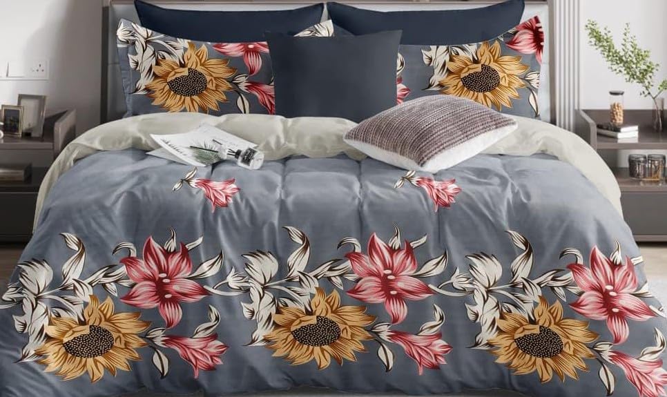 Image of The Royal King Collection 350 TC King Size Bedsheet with 2 King Size Pillow Covers| Beautiful Designer Flat Sheet | Luxury Soft Sheet (3pcs Set) |108x108 inches. (Multicolor-6601)