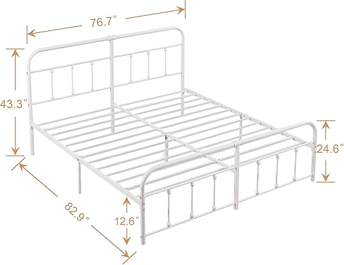 Miniatura 2 de VECELO Marco de cama, plataforma de metal tamaño King con cabecero y estribo, base de colchón de soporte de listones de acero de alta calidad, no