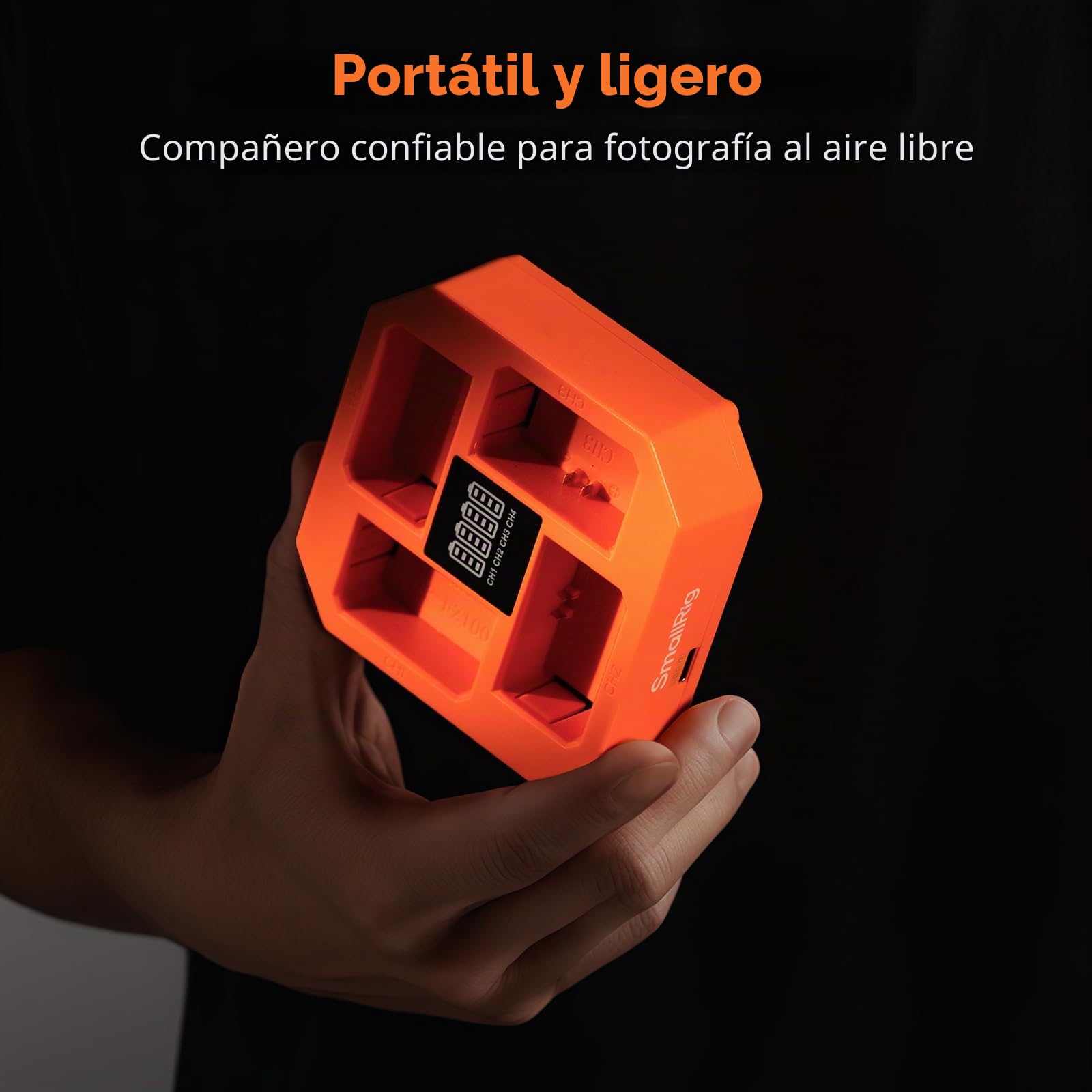 SMALLRIG Compatible con NP-FZ100 Cargador de Batería para Cámara de 4 Canales, con Carga Rápida de 60 W, Pantalla LED,Batería Compacto de 4 Canales Cámara para Sony NP-FZ100, Color Naranja - 4839