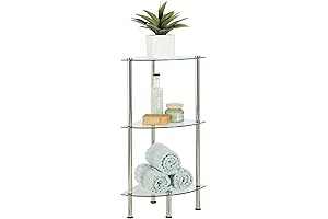 mDesign Modern Glass Corner 3-Tier Storage Organizer Tower Cabinet With Open Shelves