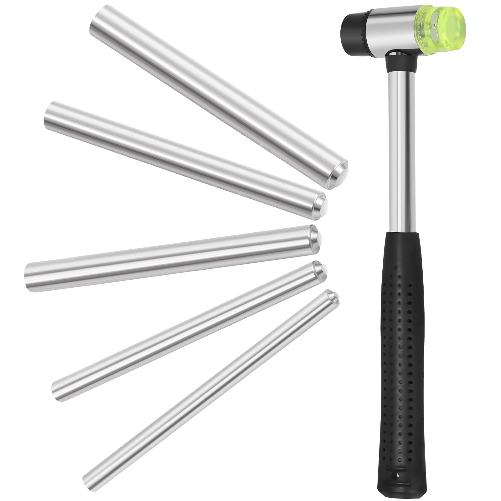 Keadic 6Pcs Flat Head Semi-Tubular Rivets Assortment Kits, Removing Repair Tools, Roll Pin Punches and Starters, Storage Case for Gunsmithing, Silver(L95mm & 99mm, D3mm-8mm)
