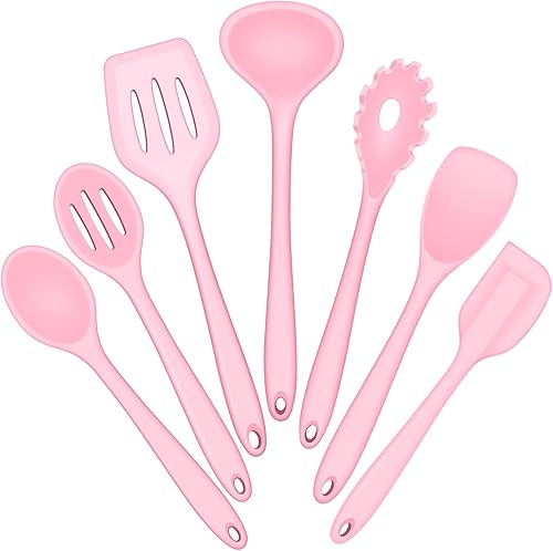 Miniatura 9 de E-far Juego de utensilios de cocina de silicona, juego de 7 piezas de utensilios de cocina resistentes al calor en color blanco, utensilios de