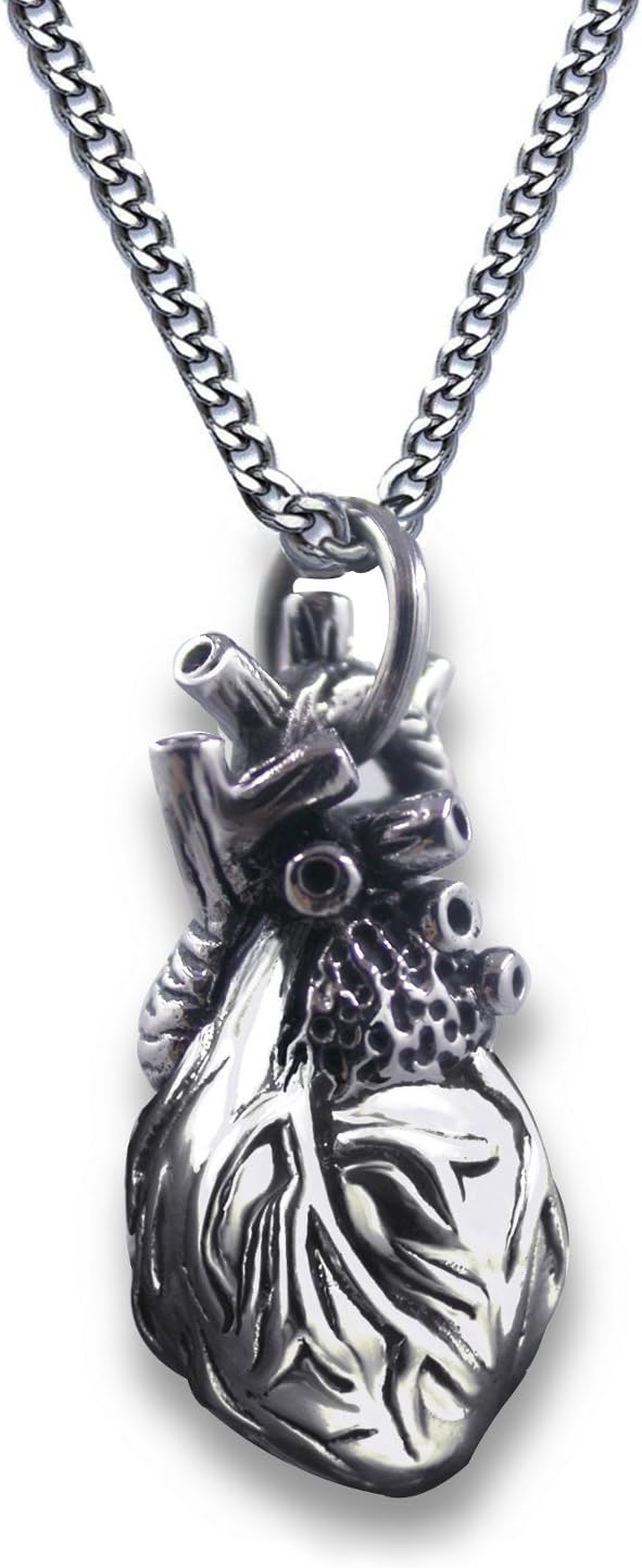 Pearlina Anatomical Heart Necklace - 3D Solid Stainless Steel 360 Design - Heart Pendant for Man - Necklaces for Men - Gothic Jewelry - Gifts for Girlfriend/Women, Regalos Para Mujer, Silver-tone 24" - Image 5