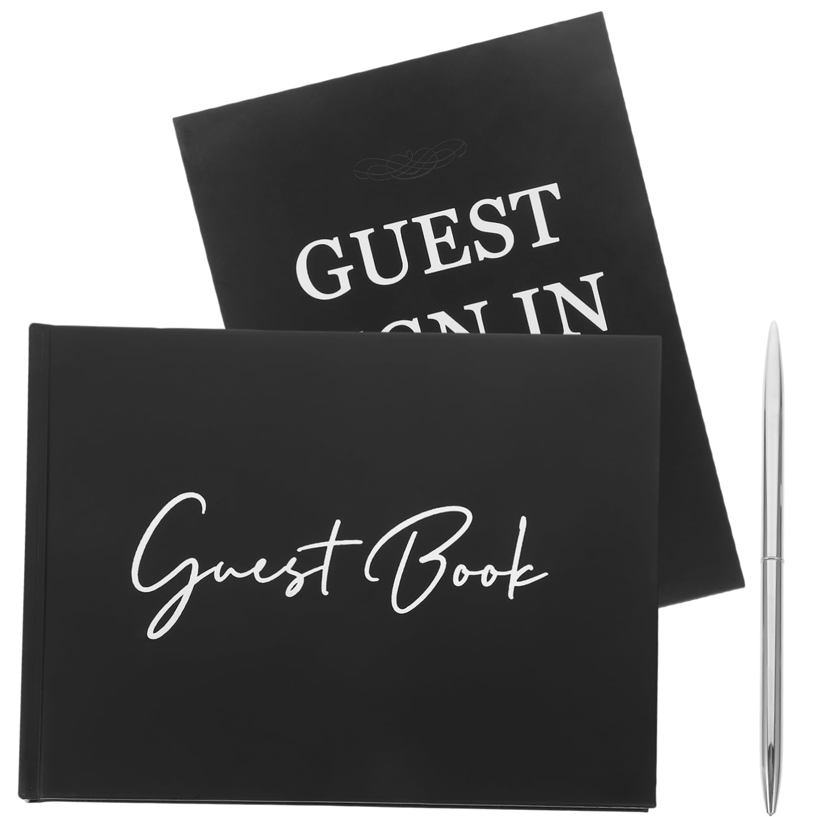 DOITOOL Libro degli Ospiti per Matrimonio Rustico in Carta e Plastico Nero, Set per Decorazioni e Firma degli Invitati al Wedding