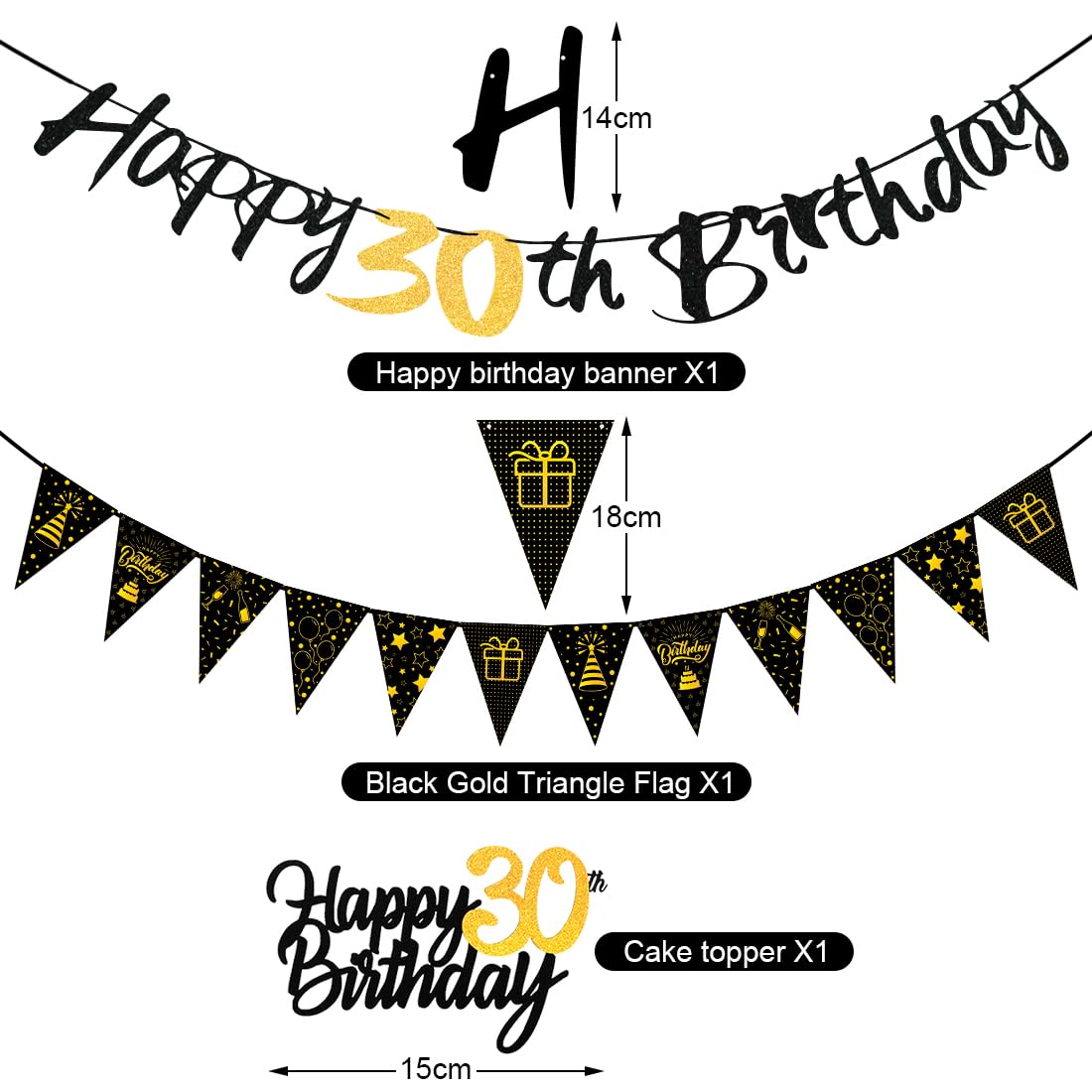 Guirlande Anniversaire 30 Ans - « Happy 30th Birthday I AM 29+1 » - Déco Humoristique Noire