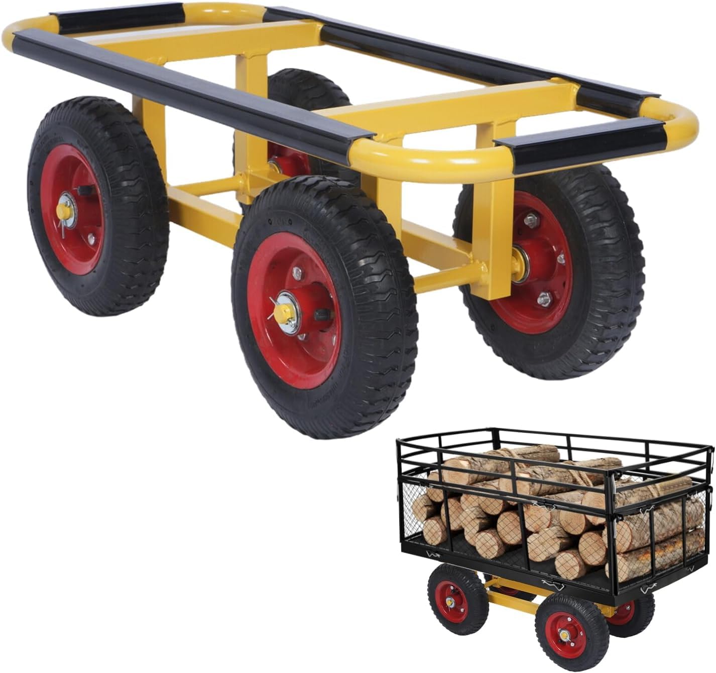 ohbien Schwerlast Transportwagen 330LBS Plattenwagen mit Luftreifen 4 Räder | Transport Dolly für Umzug Möbel und Holzplatten, Plattentransporter Stahl Transportkarre 75,5x32x26cm
