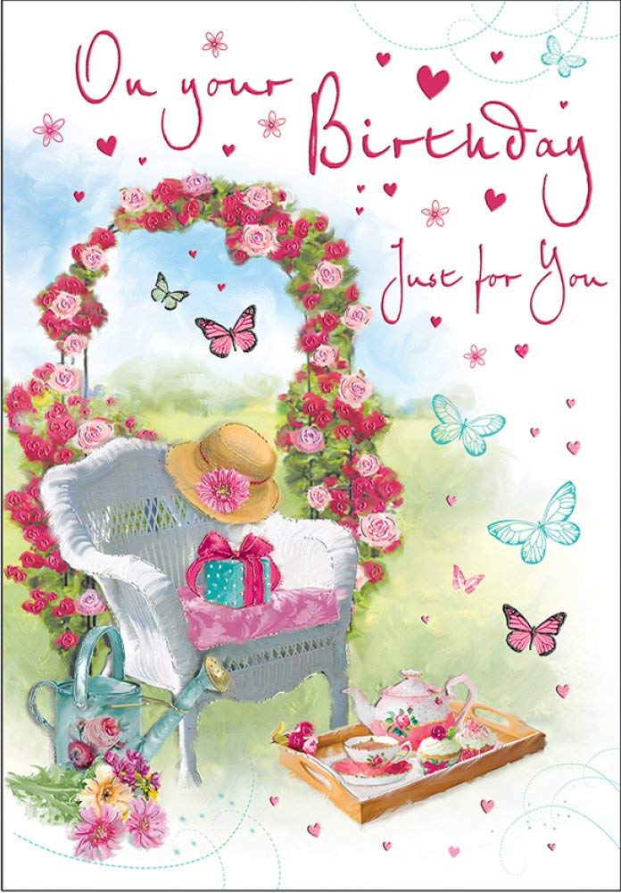 Birthday Card - Female - Just For You - Garden Afternoon Tea - Regal Quality NEW
