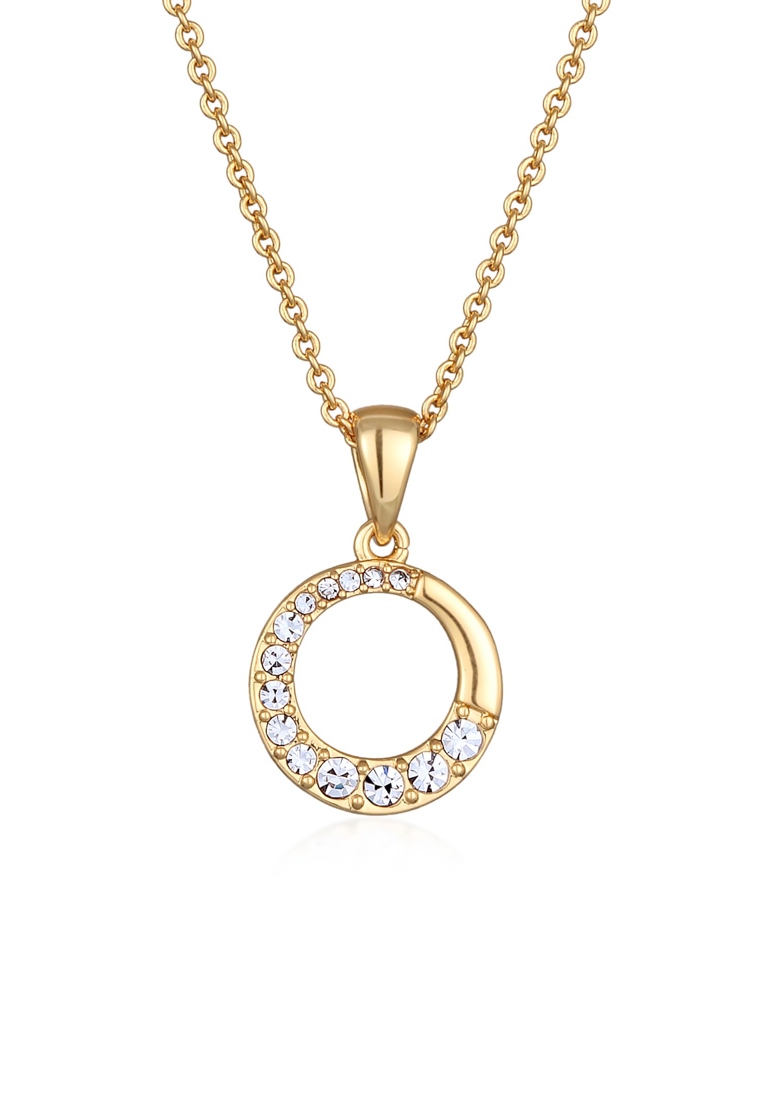 Elli Necklace Ladies Circle Pendant Round Geo Gold-tone with Crystals