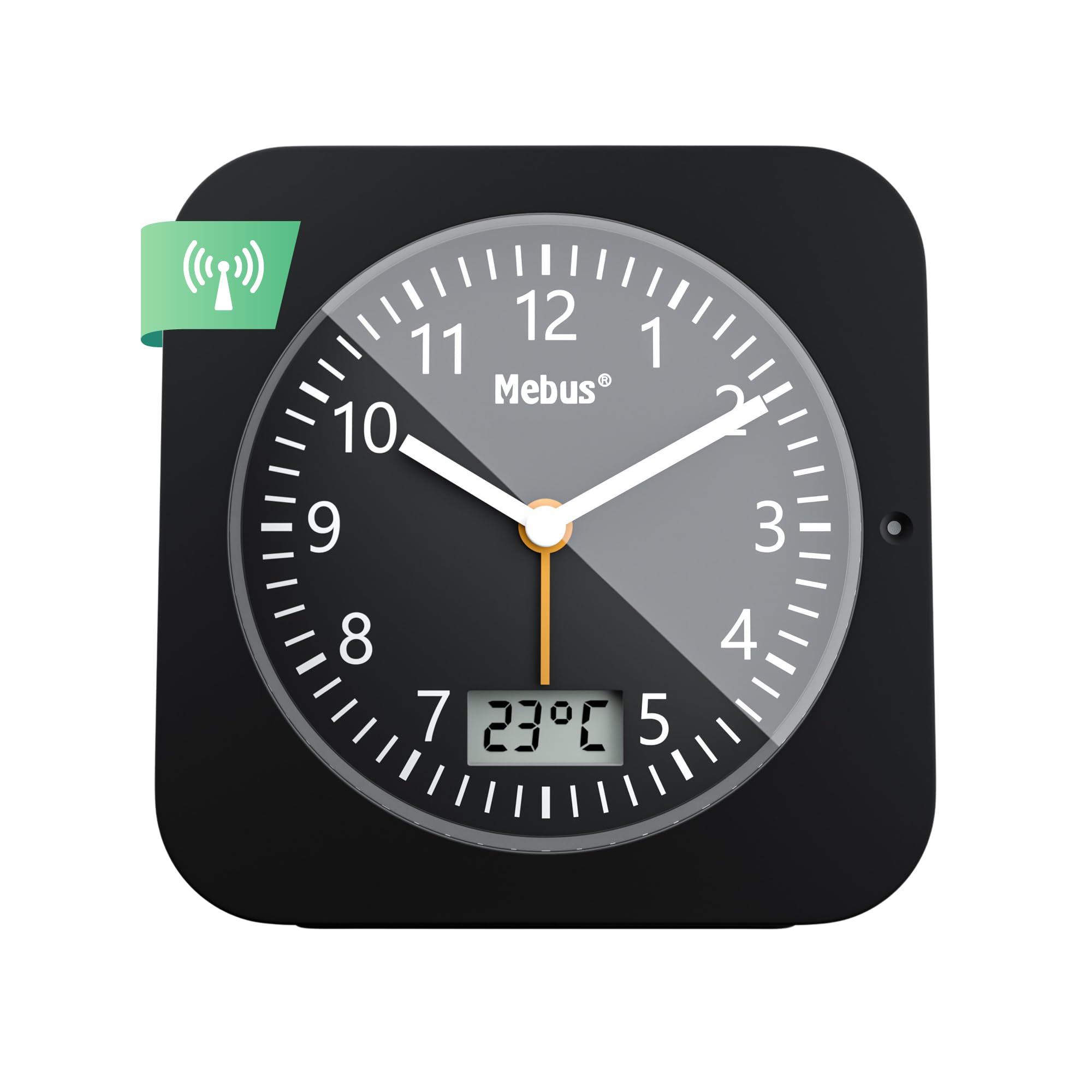 MEBUS Funk-Wecker mit Thermometer/Datumsanzeige, Schlummerfunktion, großes Display/Quadratisch/Hintergrundbeleuchtung/Farbe: Schwarz/Modell: 25609