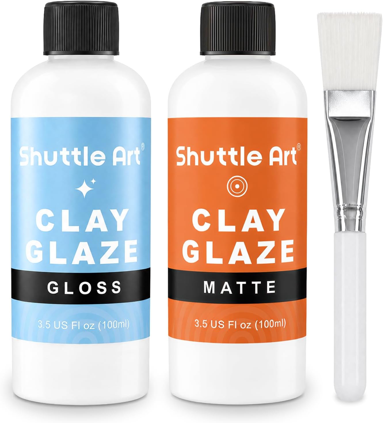 Shuttle Art Air Dry Clay Glaze 100ml/3.5oz Glaze Super Gloss with Brush, Waterproof Surface Protection, Anti-Crack, Anti-Scratch & Wear Resistant, Works for Multiple Clay Types, Craft Supplies