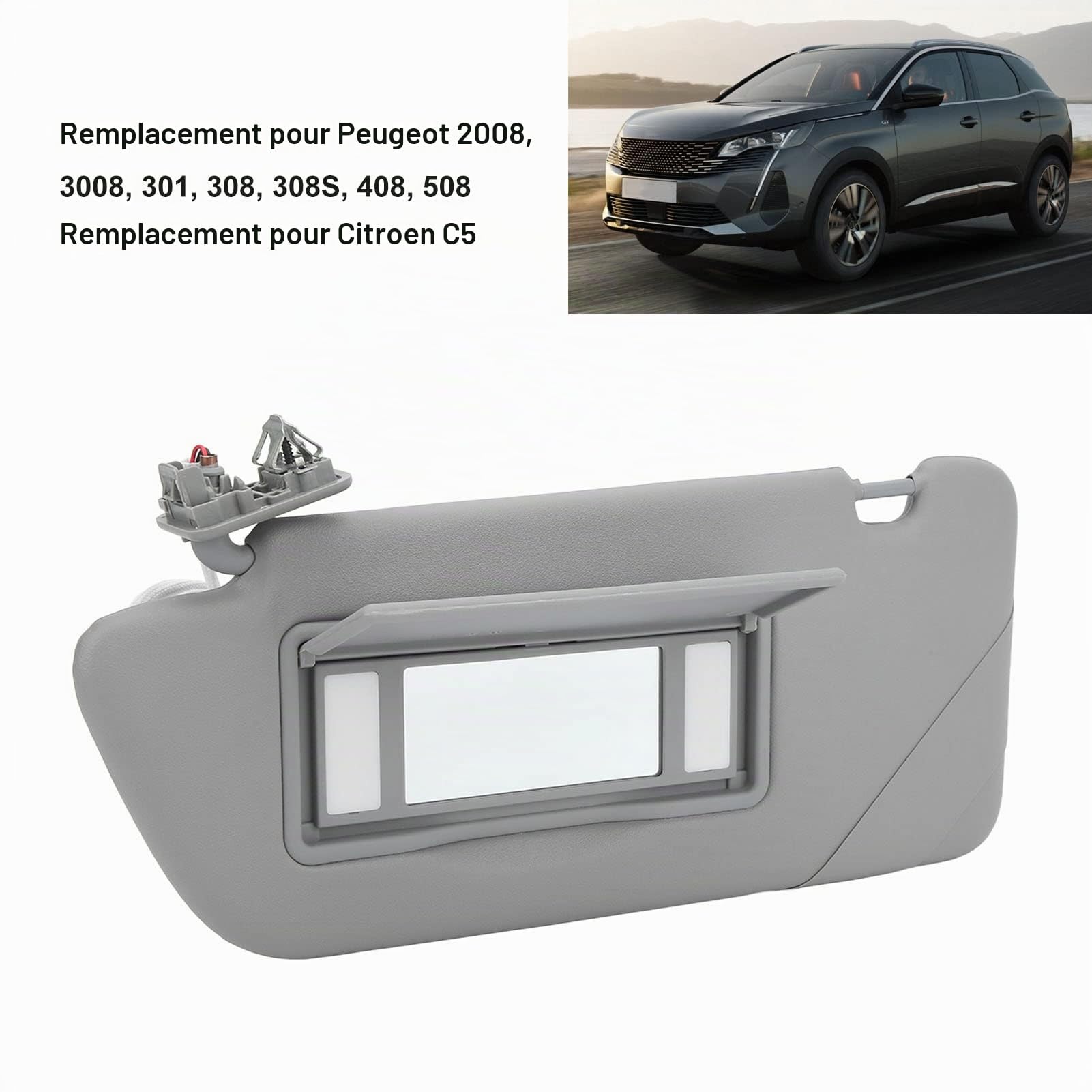 Pare-Soleil de Voiture 8163EG ABS, Pare-Soleil Intérieur, Exposition au Soleil, Résistant à l'usure, Remplacement pour Peugeot 2008 3008 301 308 308S 408 508