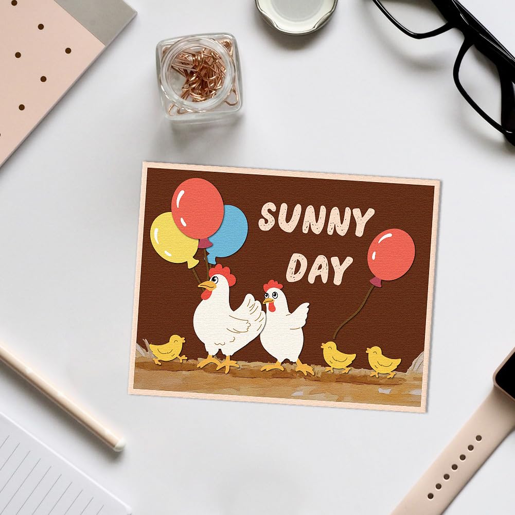 DELORIGIN Chicken Cutting Dies Chicken Chasing Balloon Scene Card Making Die Cuts Carbon Steel Stencils Scrapbooking Embossing Template Dies for DIY Craft Album Thanksgiving Easter Festival Card Decor - Image 3