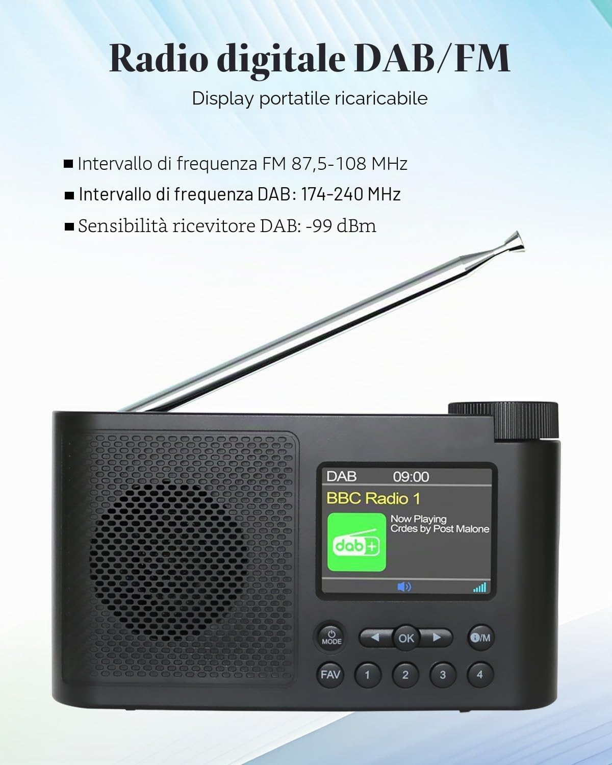 Radio DAB+/FM con Bluetooth 5.0, Radio Portatile, Radio a batteria