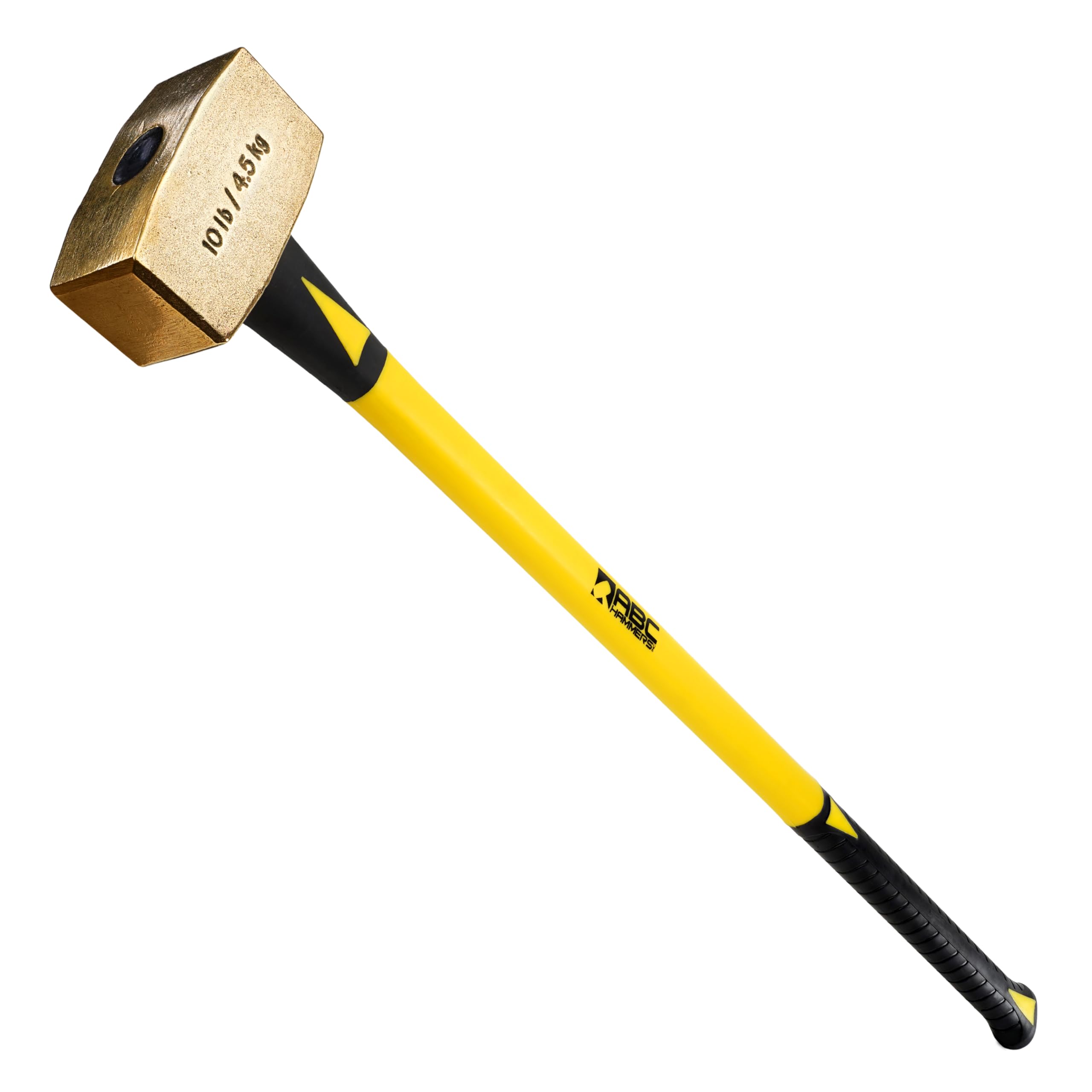 ABC HAMMERS Brass Sledge Hammer – 10 lb. USA Made Non-Sparking Hammer with 33" Fiberglass Handle & Double Faced Head – ABC10BF