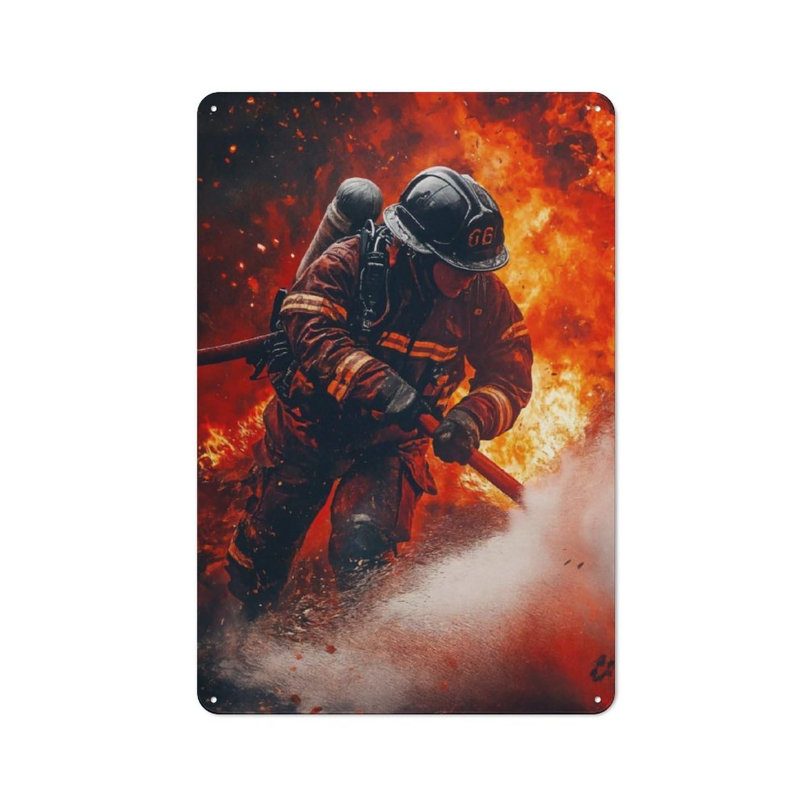 Junmoney Firefighter In Action Metal Sign 30X20cm With For Hallway Wall, Rustic Decor, For Furnishing A New Hallway With Rustic Decor