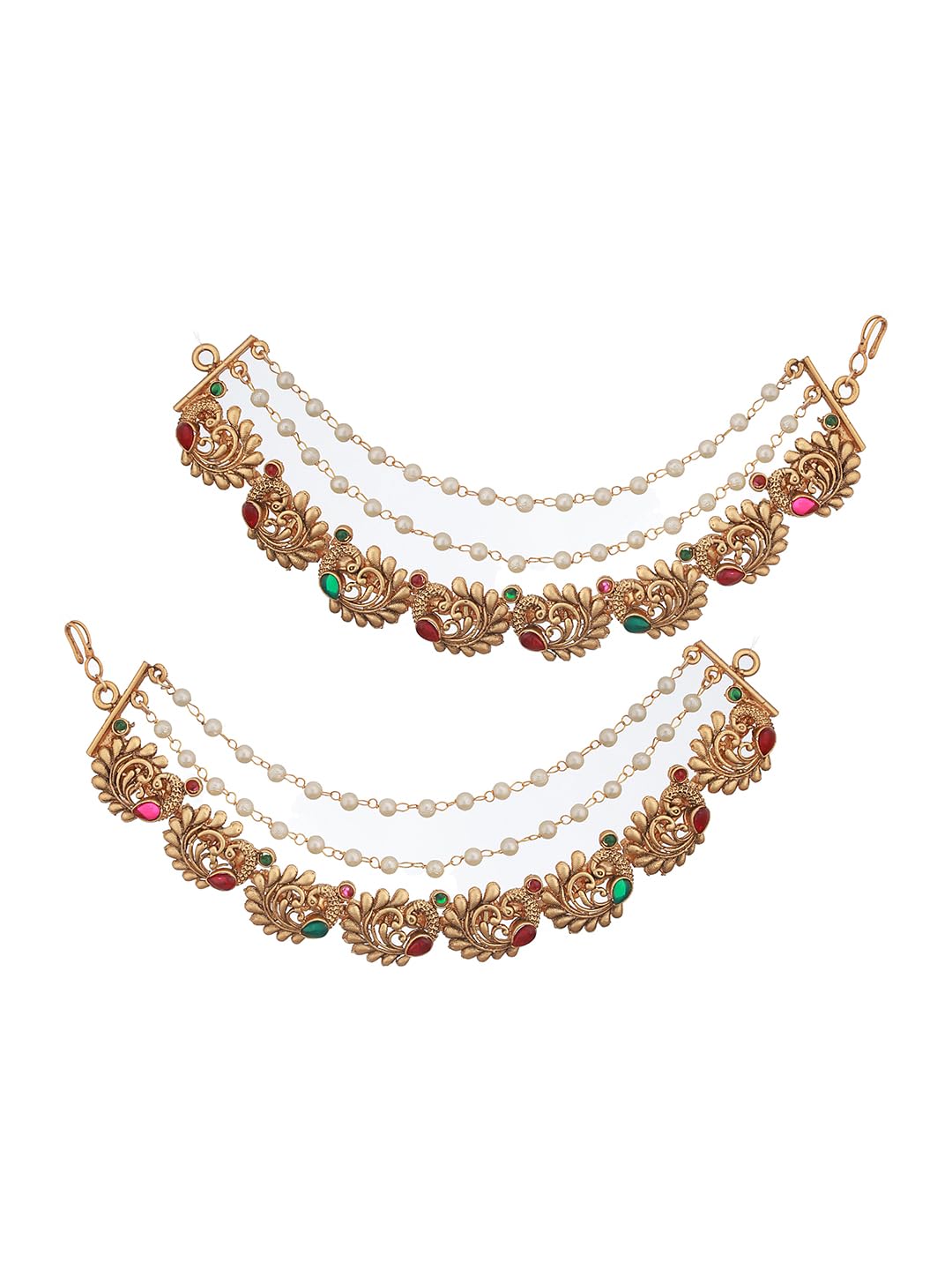 Saraf RS Jewellery-Rhodium Multi Strand Layered Pearl Beaded Peacock Design Matil Ear Chain Earrings (B0DBQBDHHQ) Amazon Price History, Amazon Price Tracker
