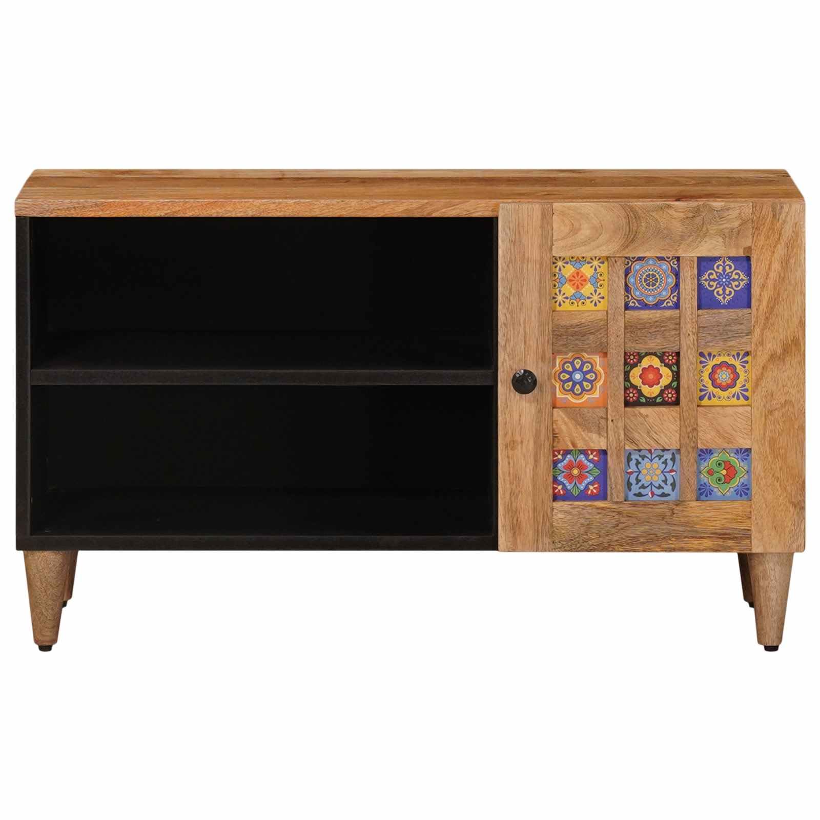 Mueble TV de madera de mango macizo natural, 80 x 33 x 46 cm con puertas