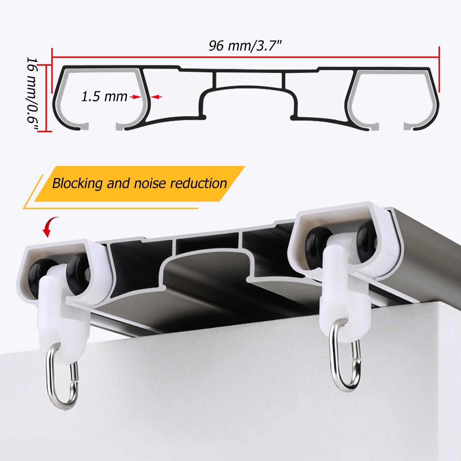 Wytrzymały dwurzędowy aluminiowy system szyn do zasłon sufitowych, 500 cm, szybowiec do salonu, łazienki, sypialni i przegrody - niebieskie rozwiązanie draperii