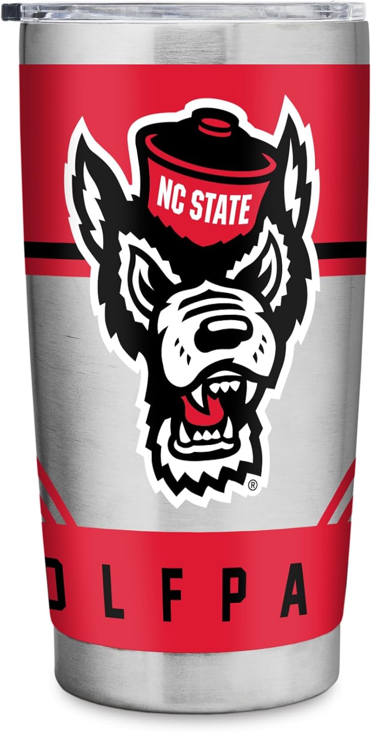 Rico Industries NCAA North Carolina State Wolfpack 20oz Stainless Steel Tumbler with Lid - Great for Coffee, Tea, Water or Cocktails