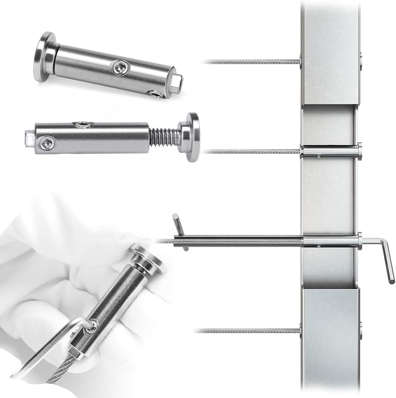 [Patente] Muzata Paquete de 10 tensores invisibles para barandillas de cables CB04 | Kit de herrajes para barandilla de cable de 1/8" para poste de metal de 2"×2", diseño reutilizable y sin estampado para terraza y escaleras, acero inoxidable T316