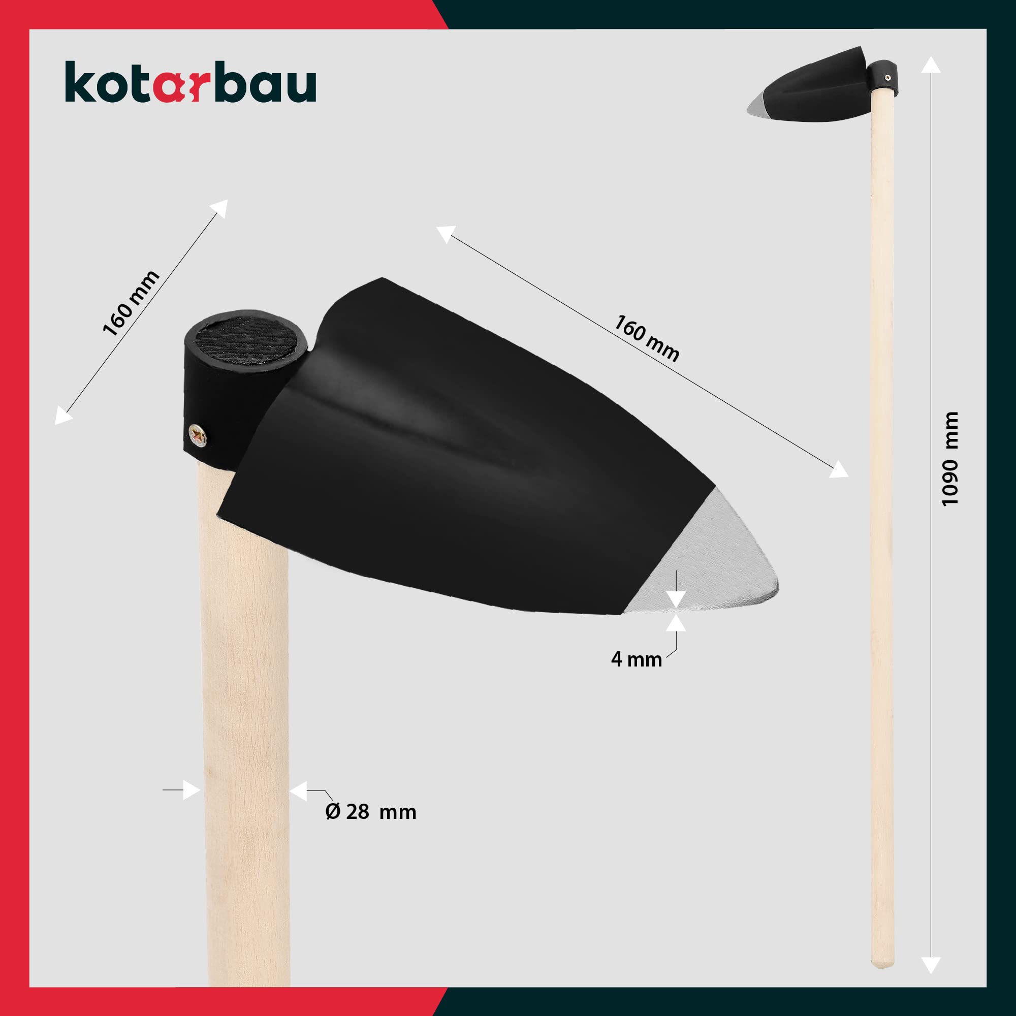 KOTARBAU® Binette de jardin en forme de cœur - 170 mm x 165 mm - Avec manche de 110 cm - Pour transplanter, désherber, entretenir le jardin