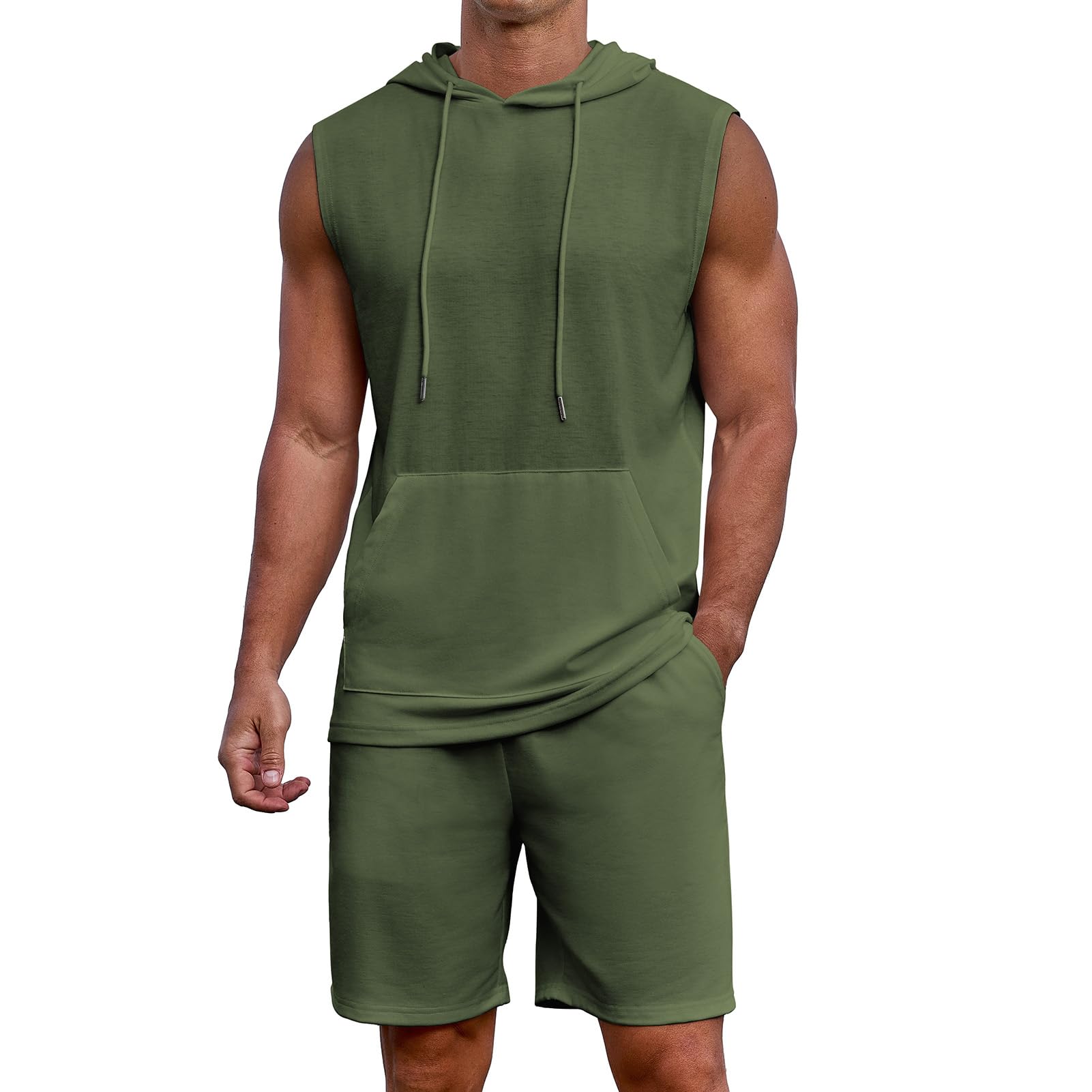 Uni Clau Men's Short Sleeve Summer Tracksuit Hooded Tanks Tops Sweatsuit 2 Piece Casual Sports Shorts Set