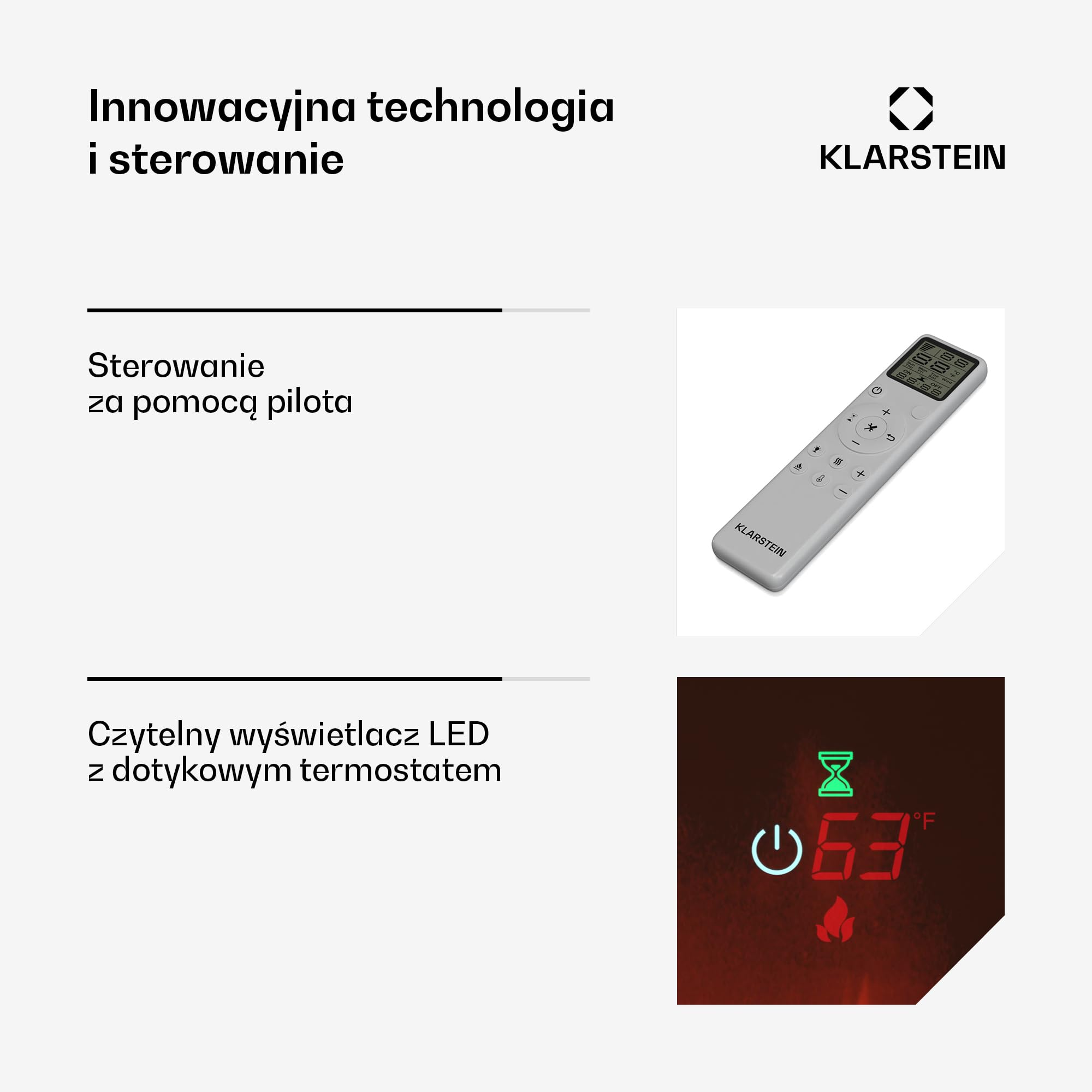Klarstein Galeras Smart Kominek elektryczny - Moc grzewcza 1800 W, Realistyczne płomienie LED, Aplikacja i pilot, Regulowane kolory i jasność, Kominek ścienny elektryczny