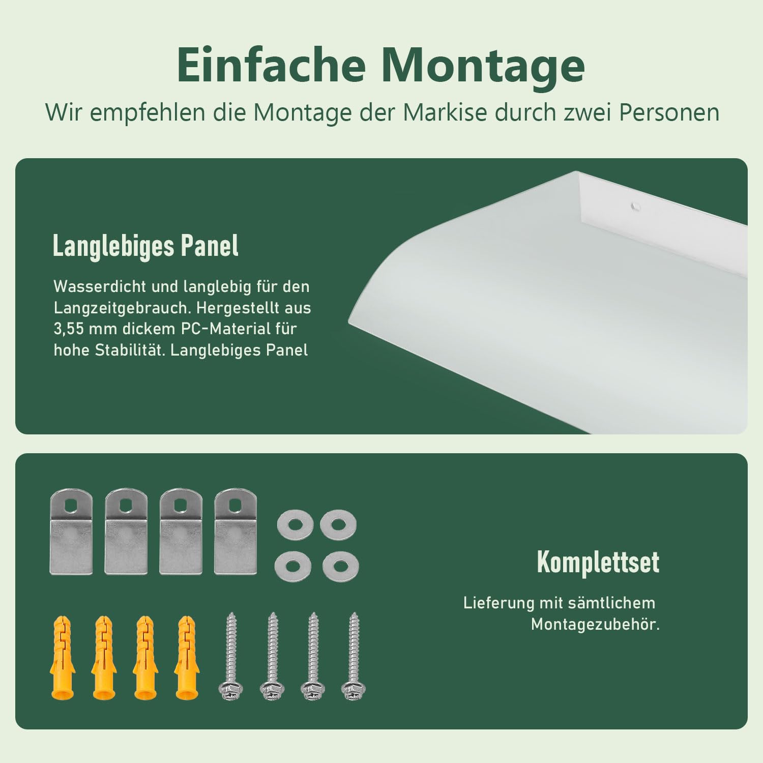 80 x 33,6 x 5,5 cm Vordach PET – Transparentes Bogen-Vordach Set, 3,5 mm dick, mit Verbindungsleiste – Türüberdachung wetterfest Transparentes aus PET