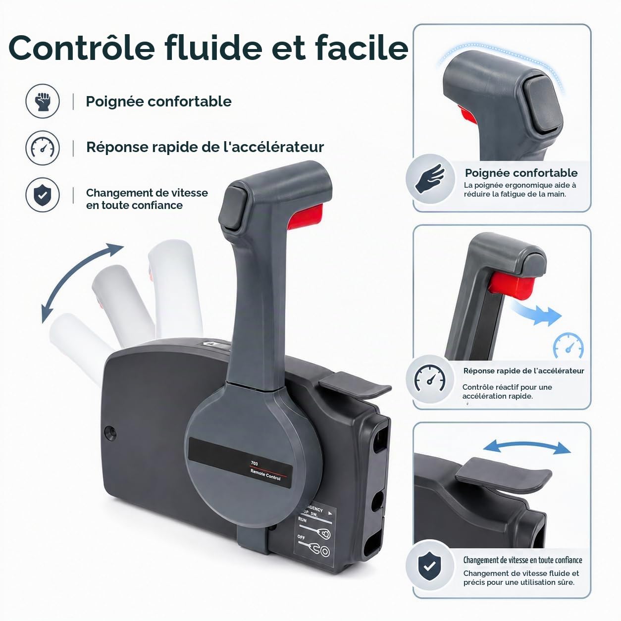 Boîte de commande à distance pour moteur hors-bord, boîte de commande pour bateau avec levier d'accélérateur et commande de régulateur, boîte de commande latérale pour moteur hors-bord, levier de