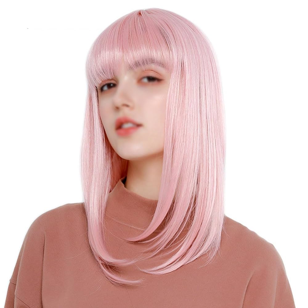 Amazon.com : ZBYXPP Light Pink Wig with Bangs, Pink Curly