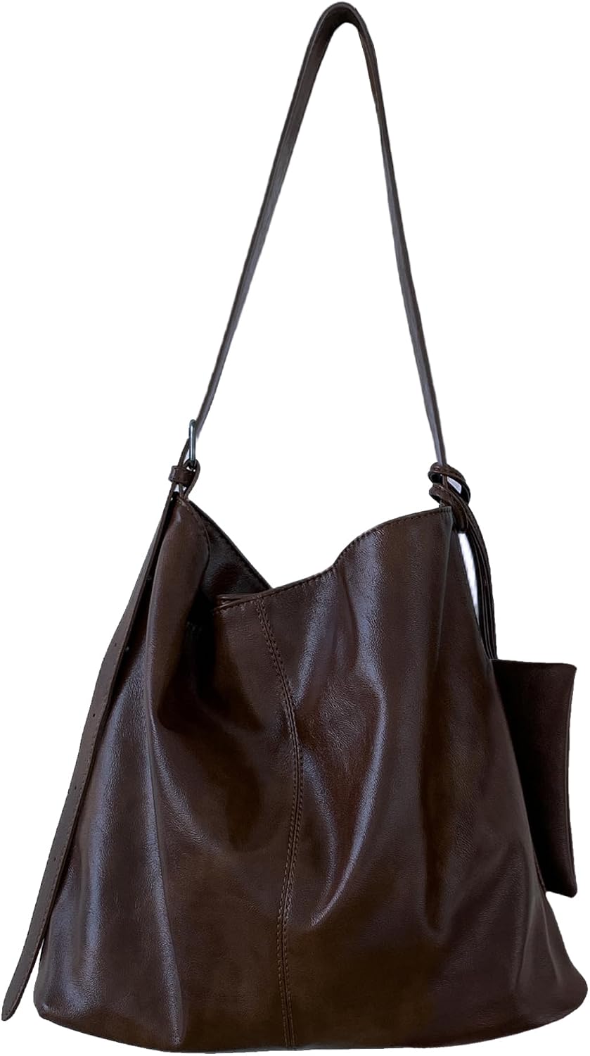 Women’s Faux Suede & PU Leather Lightweight Shoulder Bag with Purse Top Handle Slouchy Bucket Tote