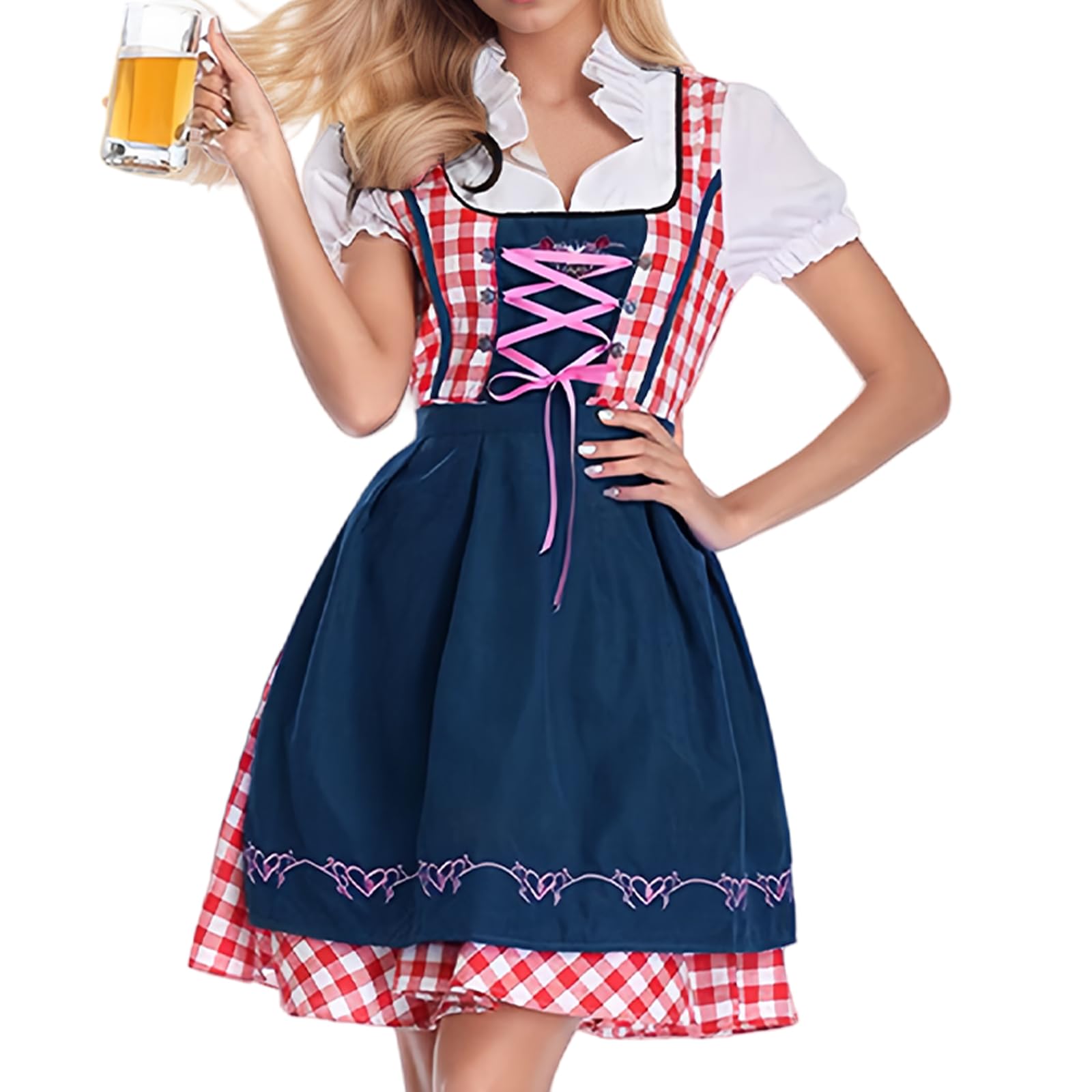 Dirndl Damen mit Schürze Trachtenkleid für Oktoberfest, Bayerische Trachtenmode in Midi-Länge