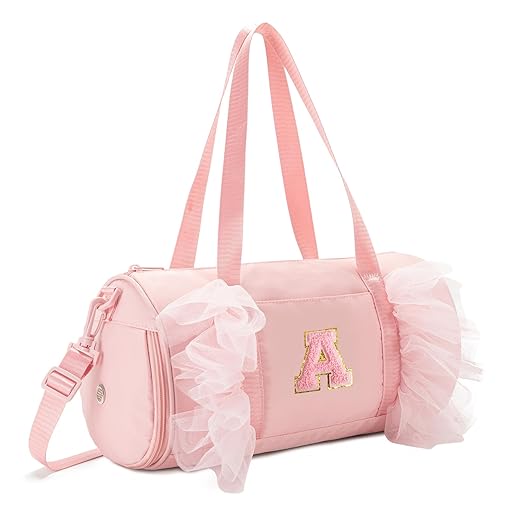 Gitus Birthday Gifts for Girls Age 4-8 Personalized Dance Bag Duffle Bags with Initial Letter Patch Ballets Bag for Girls Mini Travel Tote (Light Pink-A)