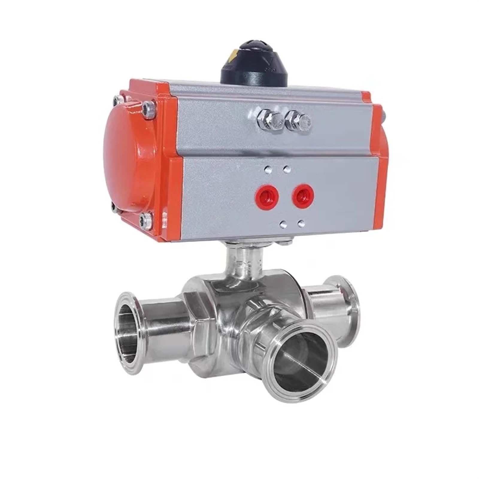 32mm 3 Way 304 Stainless Steel Tri Clamp Ferrule T/L Type Pneumatic Ball Valve With Double Acting Cylinder 1Pcs(Color:T Type)