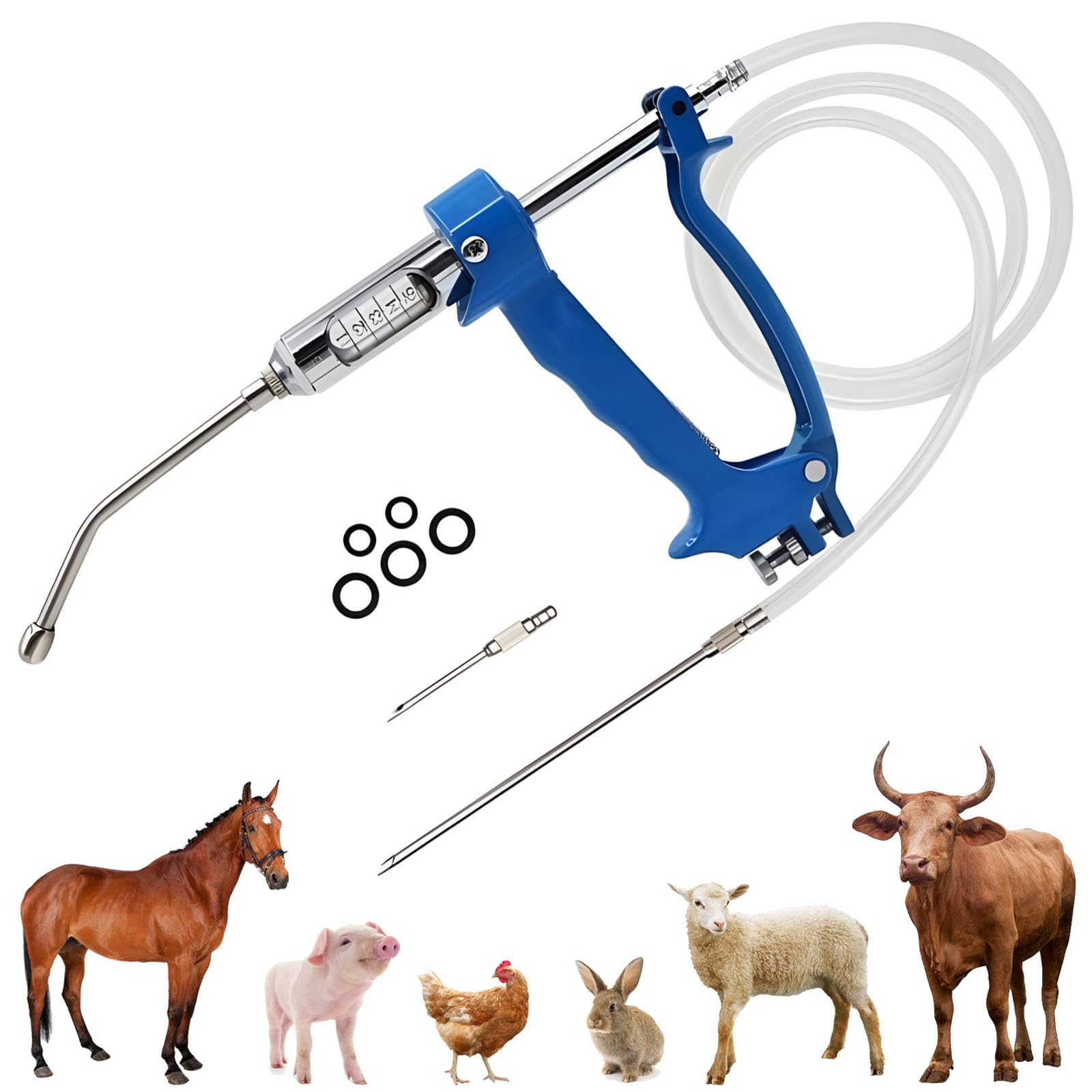 Veterinär-Metall-Fütterungspistole kontinuierliche Drench-Pistole einstellbares Dosiergerät für Gänse Schwein Bulle Schaf Geflügel