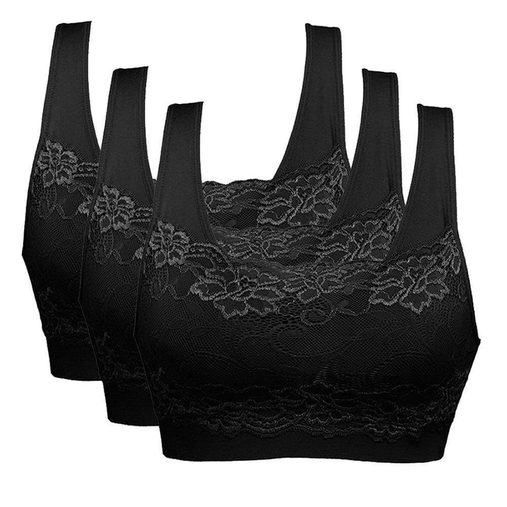 Vertvie Womens Strech Ohne Buegel Push up Yoga Sports BH Bra Top Set Fuer Fitnesstraining Polsterung 3er Pack