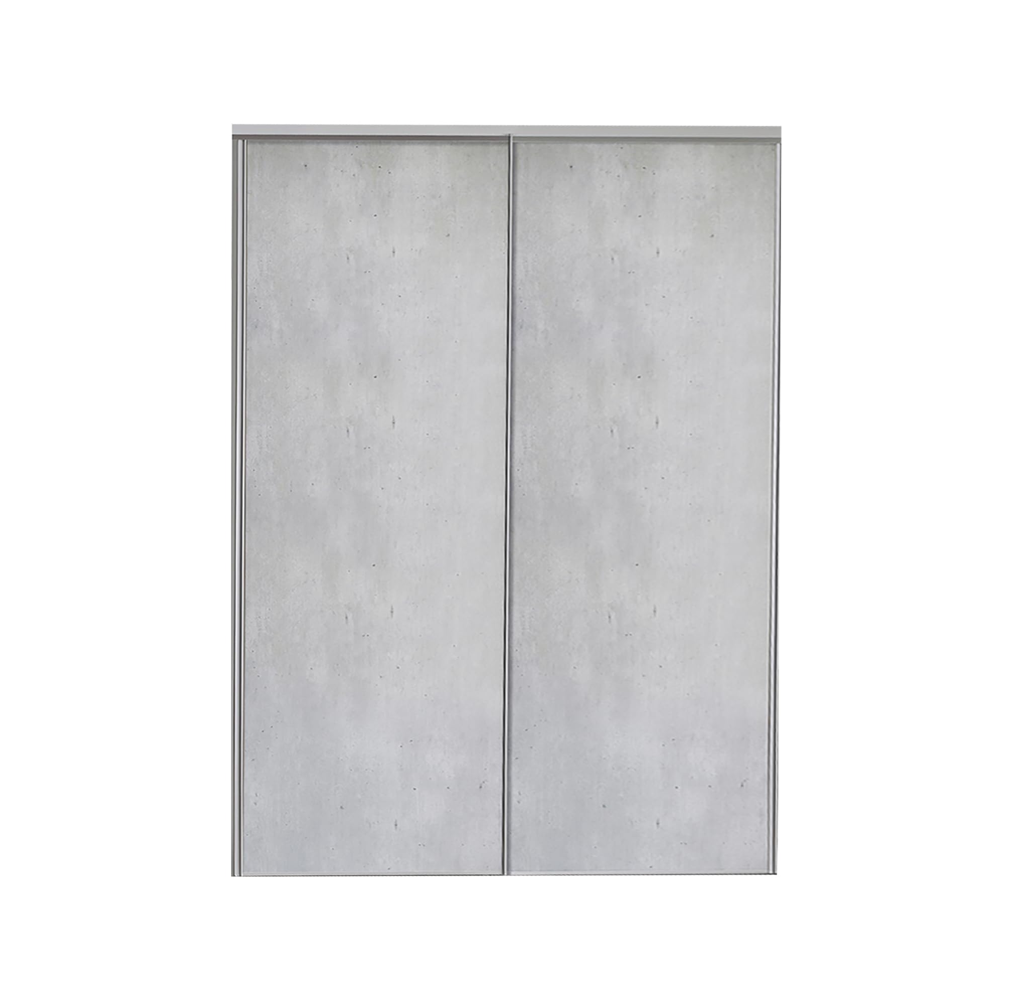 2 portes de placard coulissantes pour une hauteur de 250 cm et une largeur totale de 120 cm, décor béton clair, profils et rails gris inclus