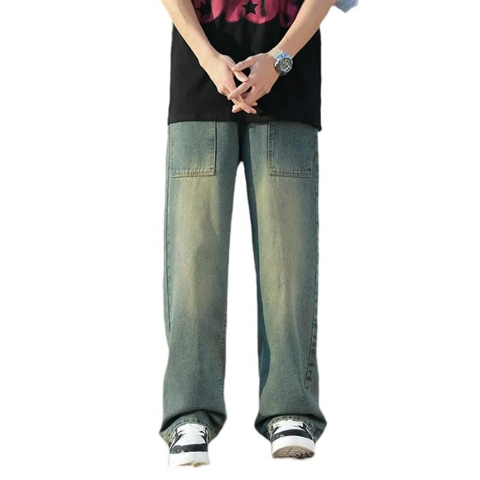 Jeans Blu Tutto-fiammifero Dritto Estivo Largo Casual Non Elastico Pantaloni Larghi giovanili Uomo-Blu-M