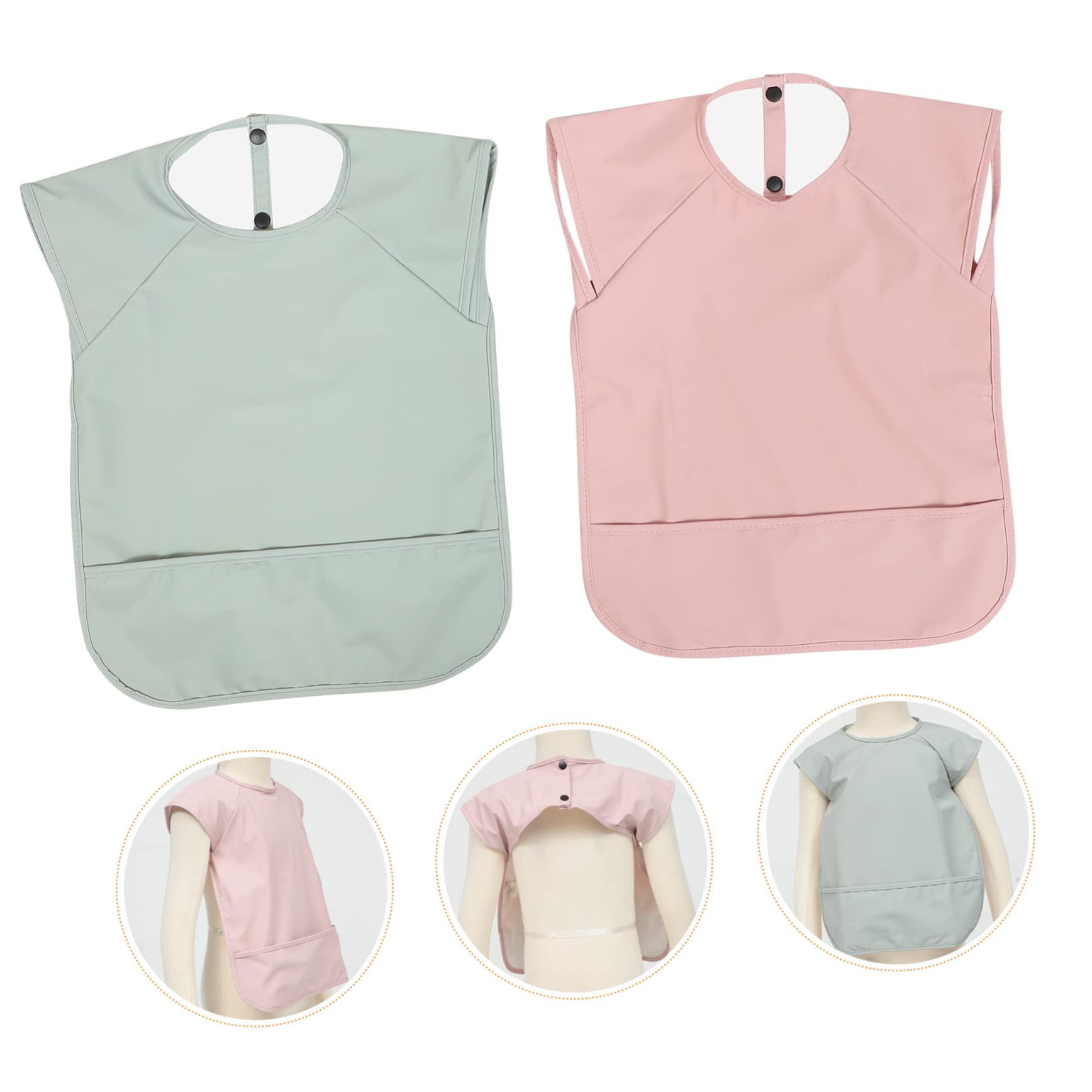 Gatuida 2 piezas Baberos Impermeables para Bebés Sin Mangas PU con Bolsillo para Comida Delantal para Alimentación y Babero Guardería para Pequeños