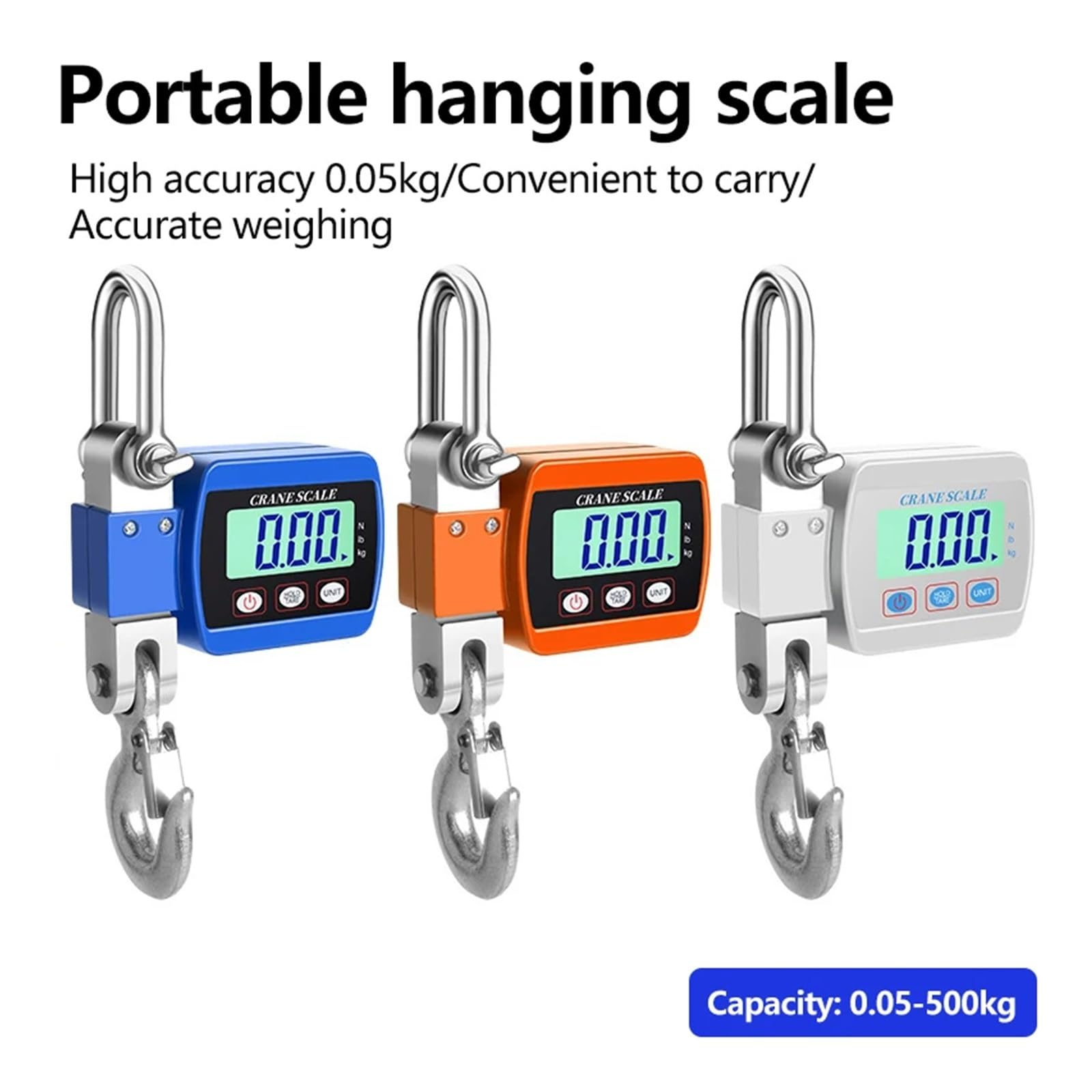 Báscula de grúa digital de 0,05 a 500 kg, báscula colgante industrial, báscula de gancho colgante de alta resistencia, herramienta de pesaje Retención y tara(500kg-Orange)