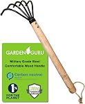 Garden GURU Cultivateur de râteau à main Claw Sol Tiller - Acier de qualité militaire - Résistant à la rouille - 5 Griffe de Ninja japonaise Tine - Poignée en bois confortable - Sol pulvérisé et aéré parfait
