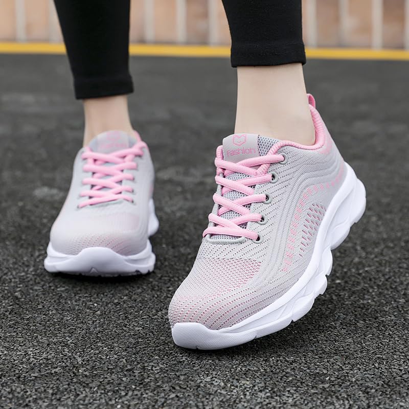 Women'S Knitted Mesh Orthopedic Lace-Up Platform Sneakers Slip-On Comfort Breathable Arch Support Walking Shoes Casual Lightweight Non-Slip Soft Sole Toning Rocker Shoes3