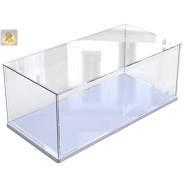 Vitrina Expositora Acrílica para Colecciones para Lego 10330 43268 10337 10353 76450 42176 42160 10300 75435 10295 Coche, Expositor Cajas Metacrilato Transparente con Luz, Interior Blanca 40x20x20cm