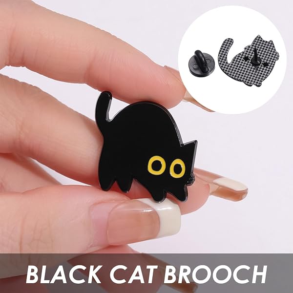 6 Lindas Insignias En Forma De Gatos Negros, Broches De Alfiler Sólidos, Decoración De Sombrero De Mochila, Colección De Animales De, Juego De Regalo Pequeño. - 3