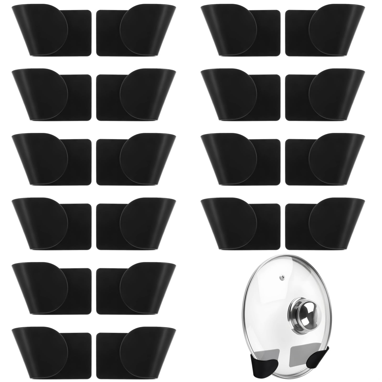 LUMINFLY 10 Pairs Adjustable Wall-Mounted Pot Lid Holders, No-Drill Self-Adhesive Pot Lid Racks for Kitchen Storage