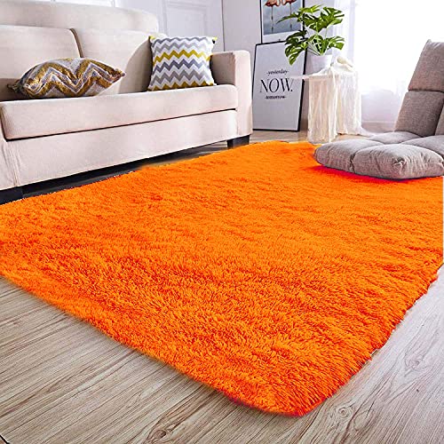 Image of A R Creations Anti Slip Fluffy Fur Plain Area Rug Made with Polyester and Microfiber for Home Office Kitchen Living Room Bedroom and DiningHall (6x9 Feet, Orange