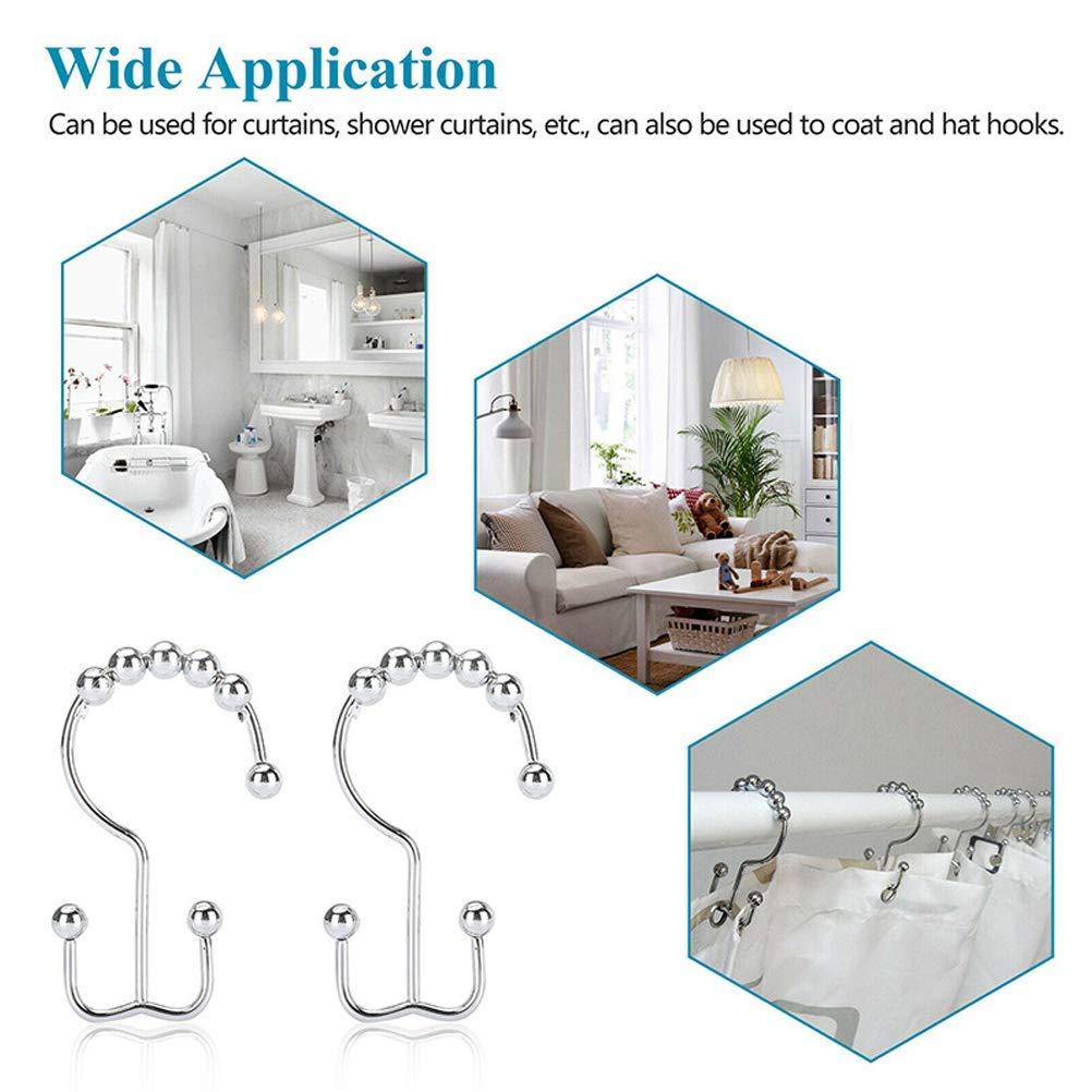 12pcs Dual-Side Sliding Shower Rings Drape Hanger Rings Stainless Steel Iron Rings for Shower Curtain