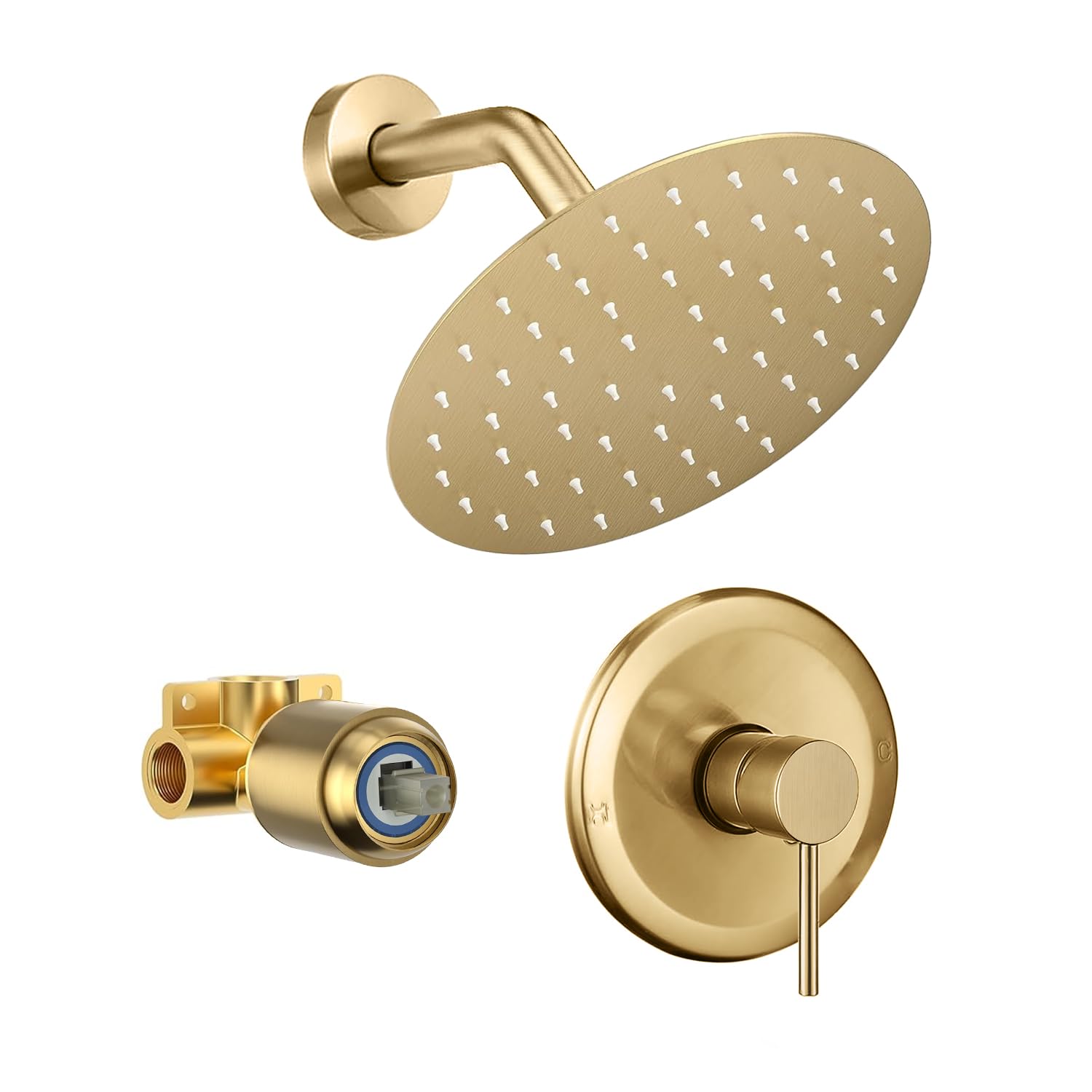 Pomme de douche effet pluie 20,3 cm et robinet doré kit complet